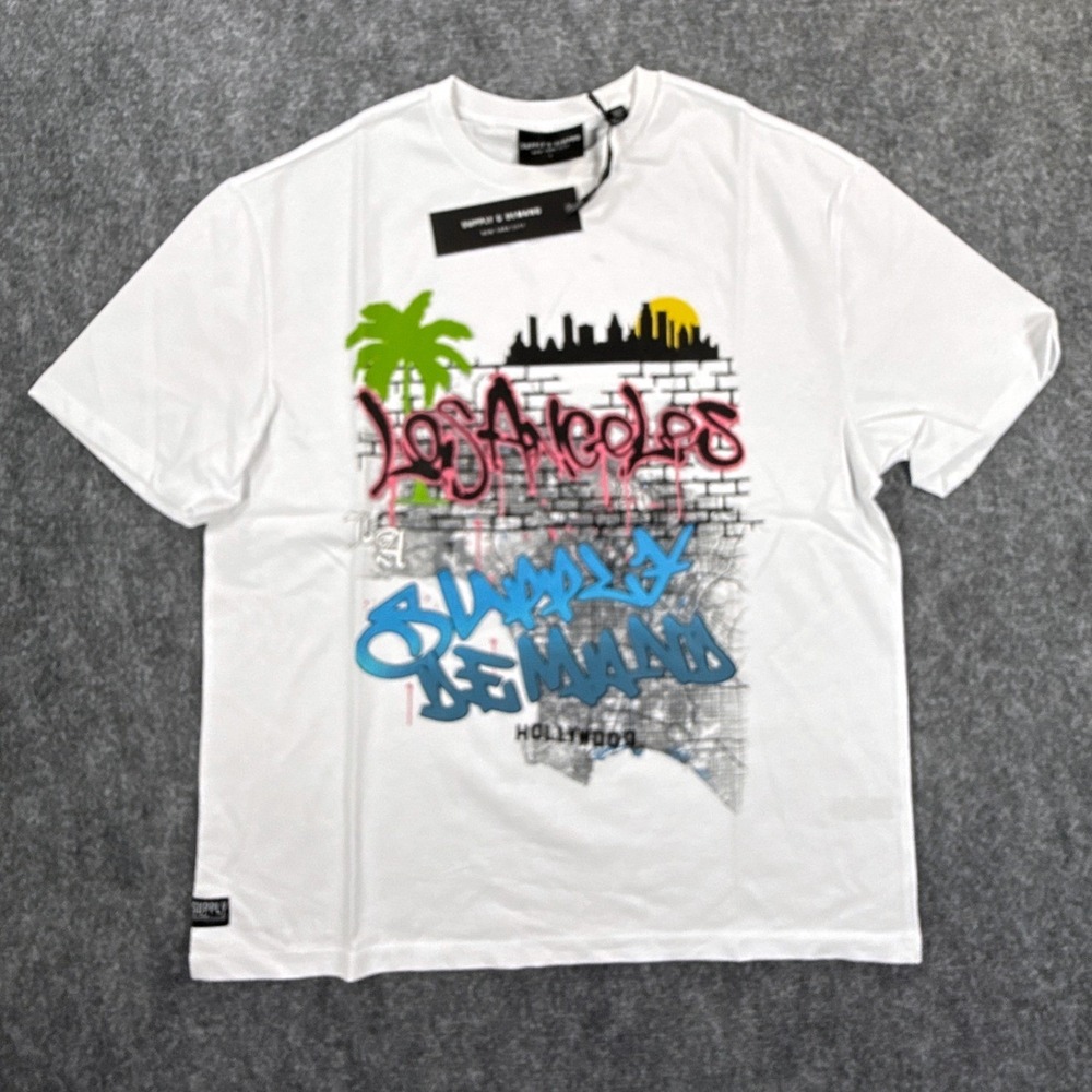 Supply & Demand LA Tee Mens Large White Graffiti Graphic T-Shirt SUM17364 NWT